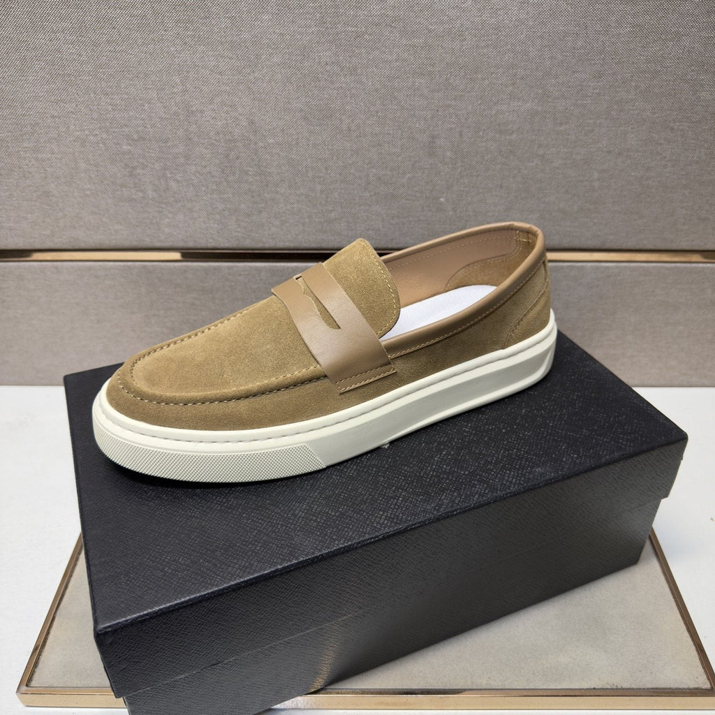 Prada Men's Penny Loafers with White Soles — front