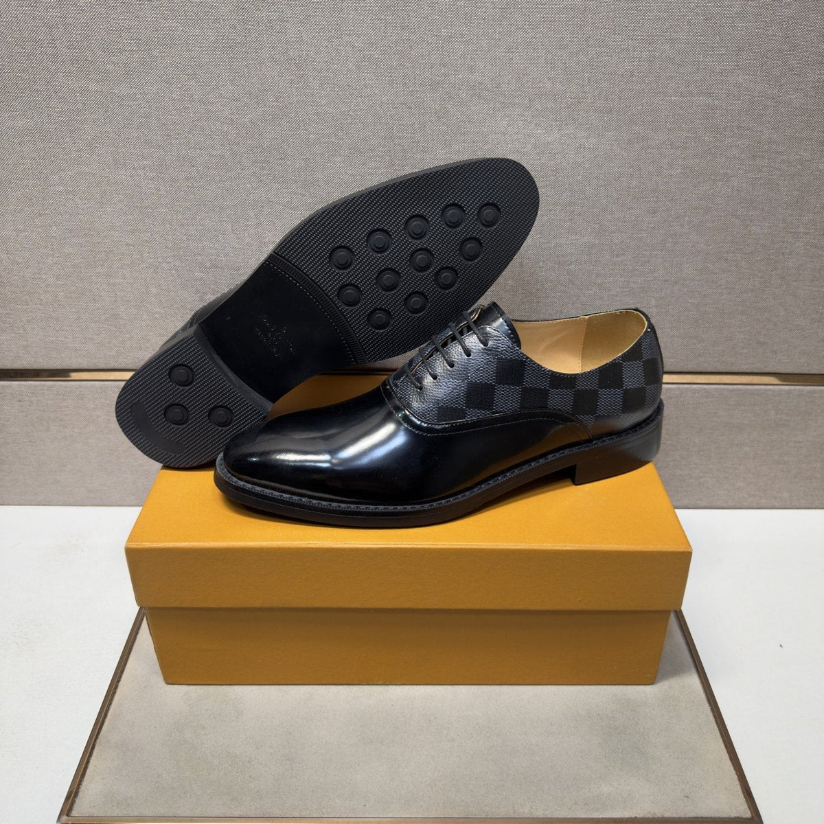 Louis Vuitton Checkered-Panel Lace-Up Dress Shoes — side